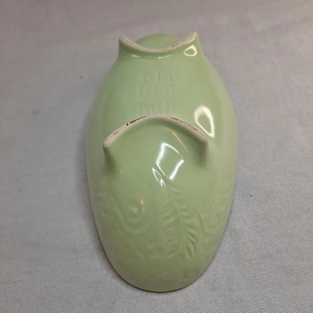 Vintage HULL Pottery Console Footed Bowl Green USA I-18 Glazed Leaf Pattern
